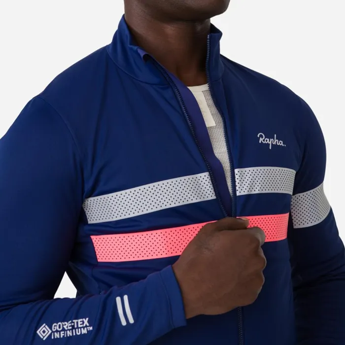 Men Brevet Long Sleeve Windstopper Jersey Navyhivis Pinktansilver Reflectivegrey Bluemushroom Rapha Jerseys