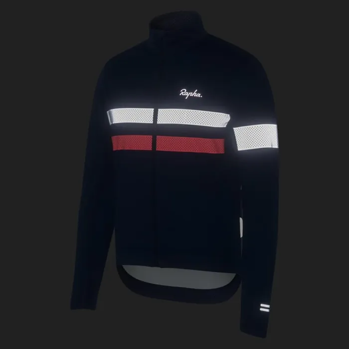 Men Brevet Long Sleeve Windstopper Jersey Navyhivis Pinktansilver Reflectivegrey Bluemushroom Rapha Jerseys