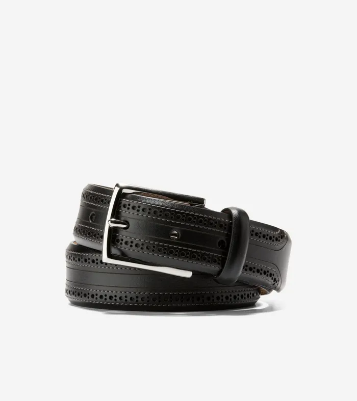 Men Brogued Belt Black Cole Haan Belts
