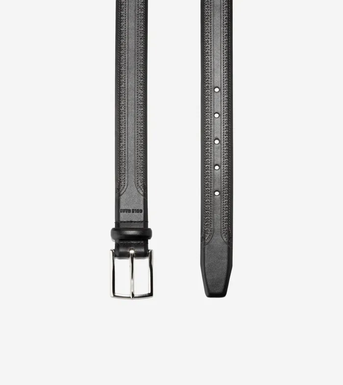 Men Brogued Belt Black Cole Haan Belts