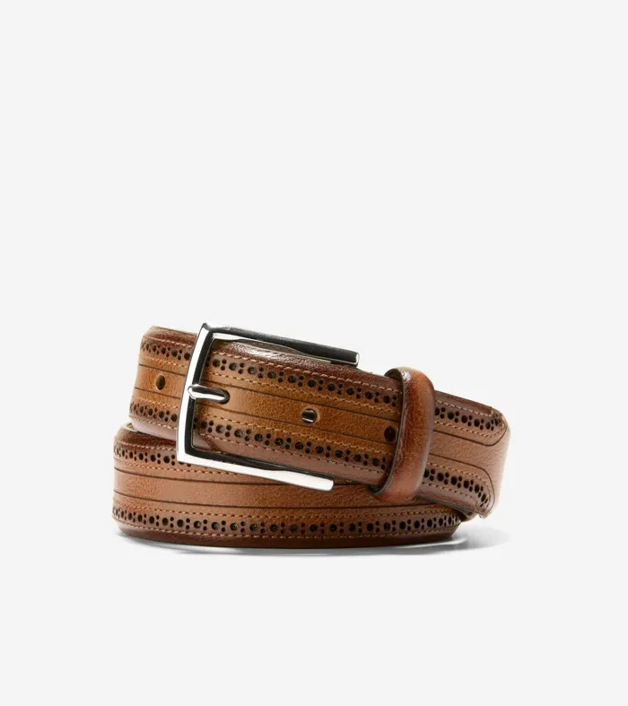Men Brogued Belt Tan Cole Haan Belts