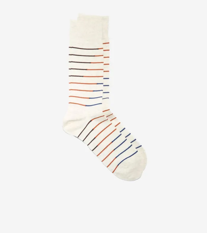 Men Broken Stripe Dress Crew Socks Oatmeal Heather Cole Haan Socks