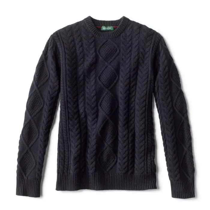 Men Cable Crewneck Sweater Navy Orvis Sweaters