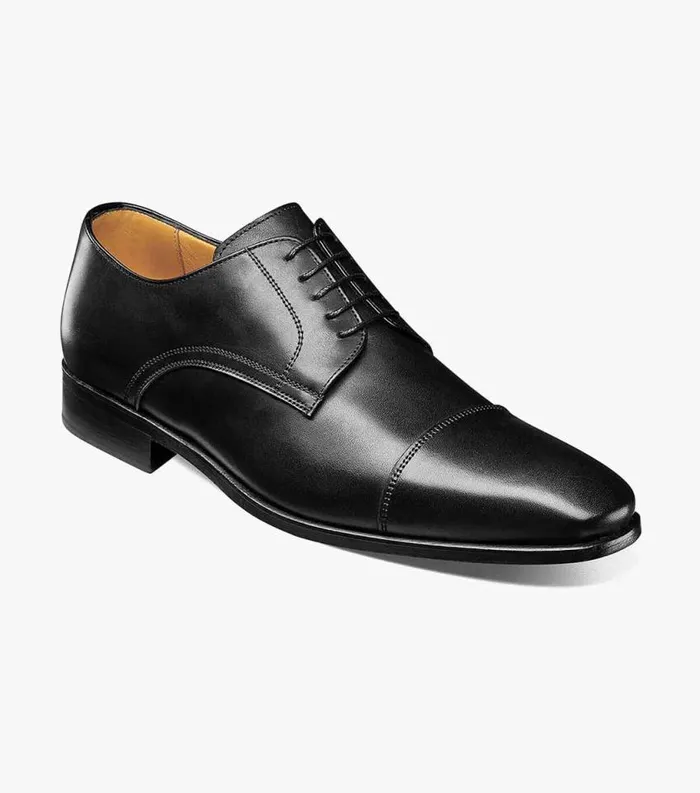 Men Caravel Cap Toe Oxford Black Florsheim Dress Shoes