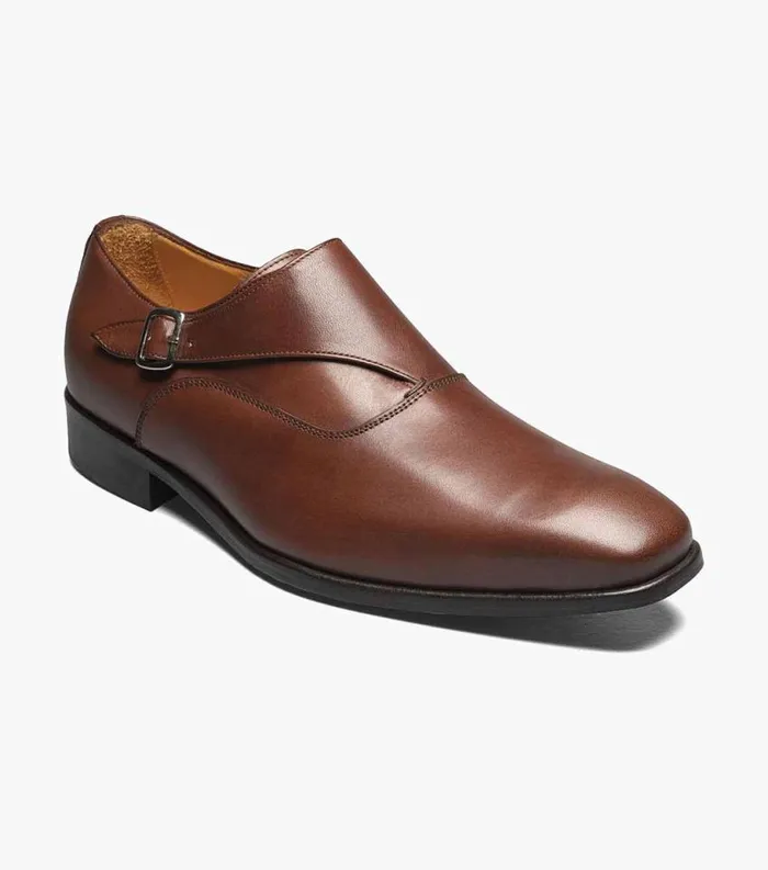Men Caravel Plain Toe Monk Strap Brown Florsheim Dress Shoes