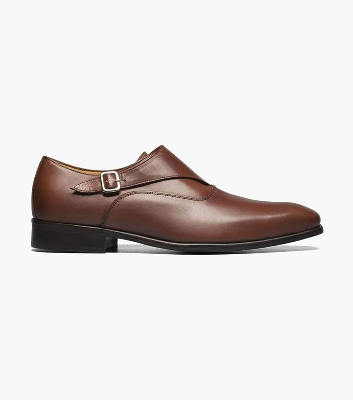 Men Caravel Plain Toe Monk Strap Brown Florsheim Dress Shoes