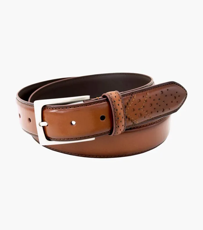 Men Castellano Wingtip Belt Cognac Florsheim Belts and Suspenders