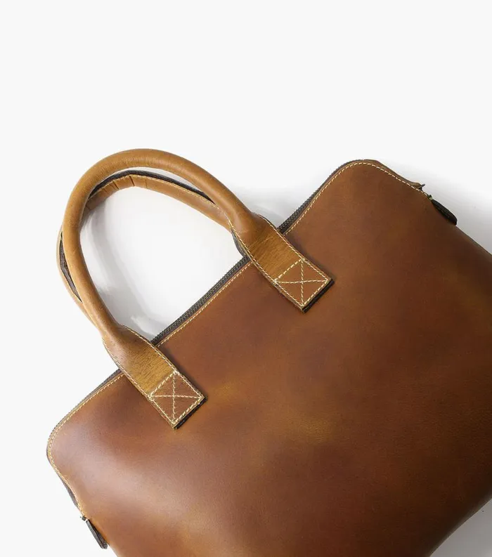 Men Cavus Hard Waxed Leather Bag Cognac Florsheim Bags