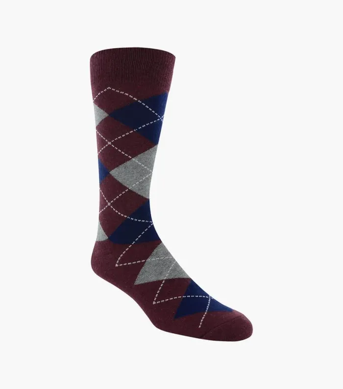 Men Classic Argyle Crew Dress Socks Burgundy Florsheim Socks