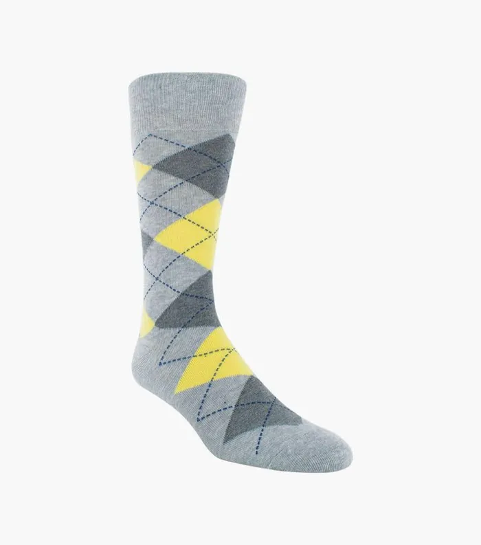 Men Classic Argyle Crew Dress Socks Light Gray Florsheim Socks