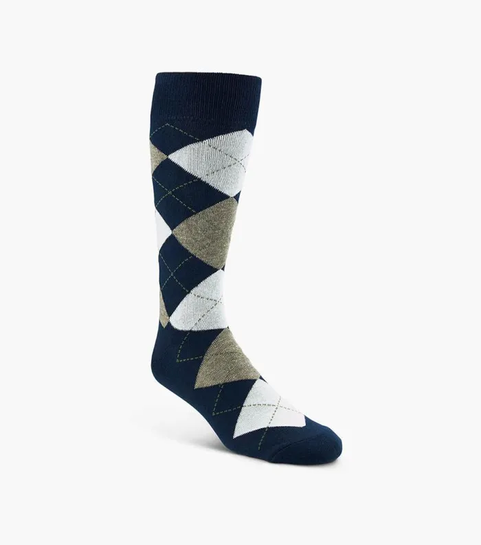 Men Classic Argyle Crew Dress Socks Navy Brown Florsheim Socks
