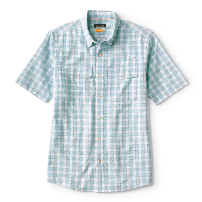 Men Clearwater Seersucker ShortSleeved Shirt Cloud Blue Orvis Shirts