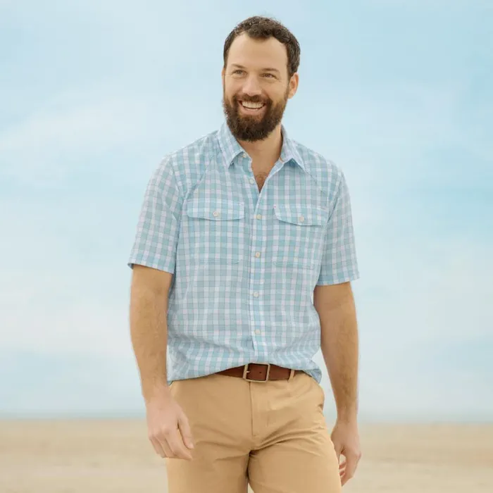 Men Clearwater Seersucker ShortSleeved Shirt Cloud Blue Orvis Shirts