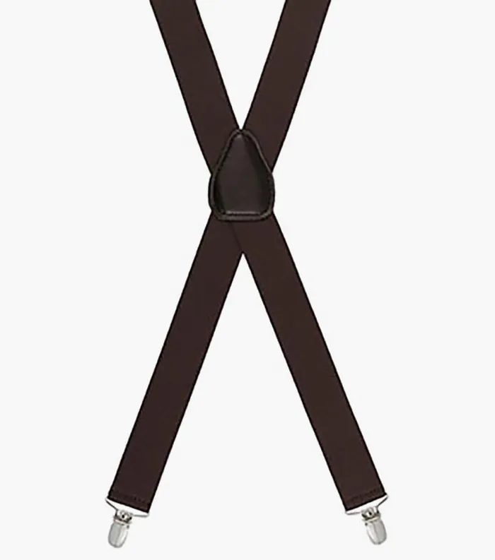 Men Clip Suspenders Solid Brown Brown Florsheim Belts and Suspenders