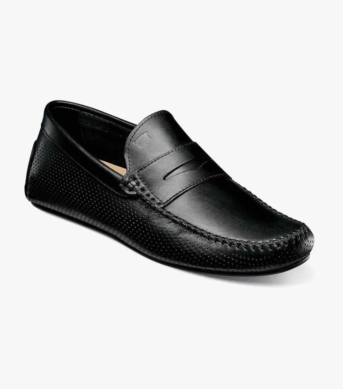 Men Comet Moc Toe Penny Loafer Black Florsheim Dress Shoes