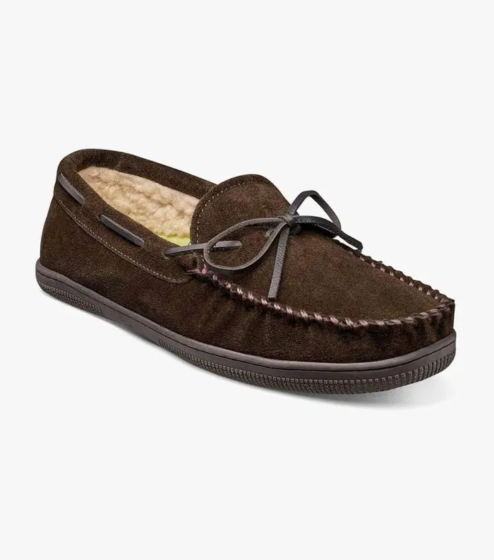 Men Cozzy Moc Toe Tie Slipper Chocolate Florsheim Casual Shoes