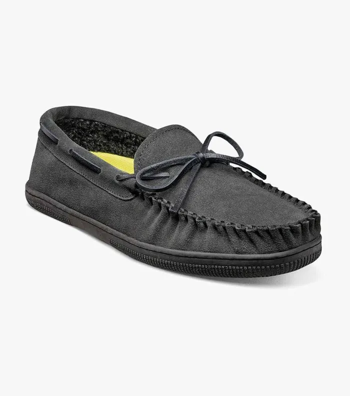 Men Cozzy Moc Toe Tie Slipper Gray Suede Florsheim Slippers