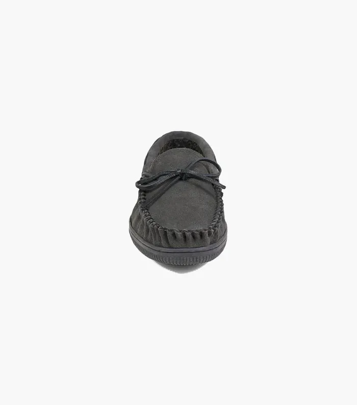 Men Cozzy Moc Toe Tie Slipper Gray Suede Florsheim Slippers