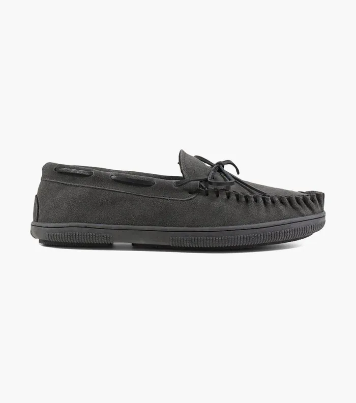 Men Cozzy Moc Toe Tie Slipper Gray Suede Florsheim Slippers