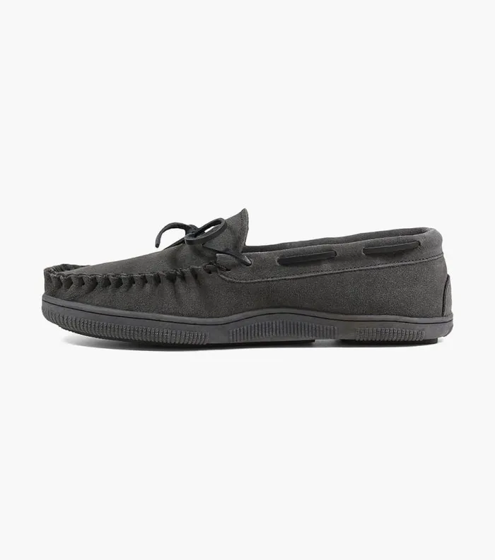 Men Cozzy Moc Toe Tie Slipper Gray Suede Florsheim Slippers