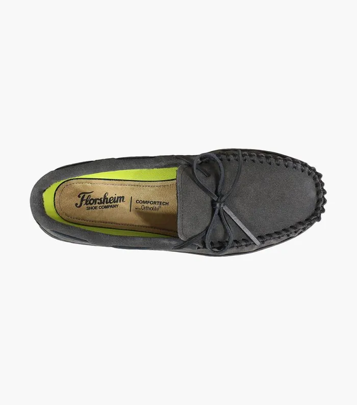 Men Cozzy Moc Toe Tie Slipper Gray Suede Florsheim Slippers