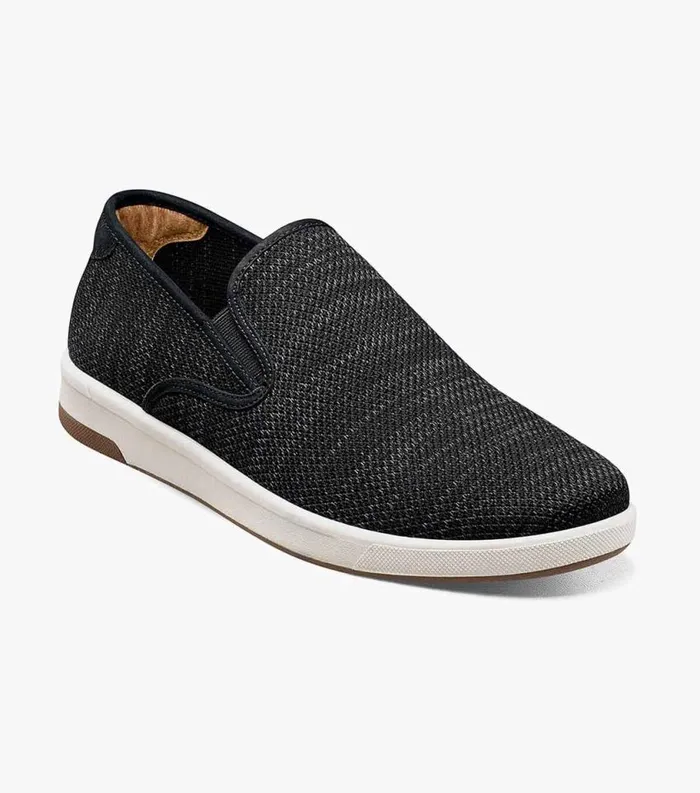 Men Crossover Knit Plain Toe Slip On Sneaker Black Florsheim Casual Shoes