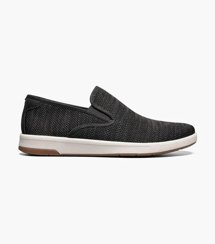Men Crossover Knit Plain Toe Slip On Sneaker Black Florsheim Casual Shoes