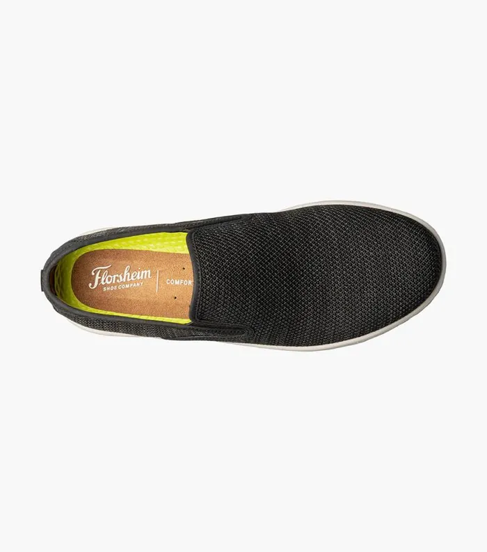 Men Crossover Knit Plain Toe Slip On Sneaker Black Florsheim Casual Shoes