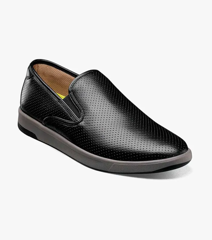 Men Crossover Plain Toe Slip On Sneaker Black Tumbled Florsheim Casual Shoes