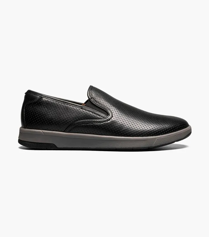 Men Crossover Plain Toe Slip On Sneaker Black Tumbled Florsheim Casual Shoes
