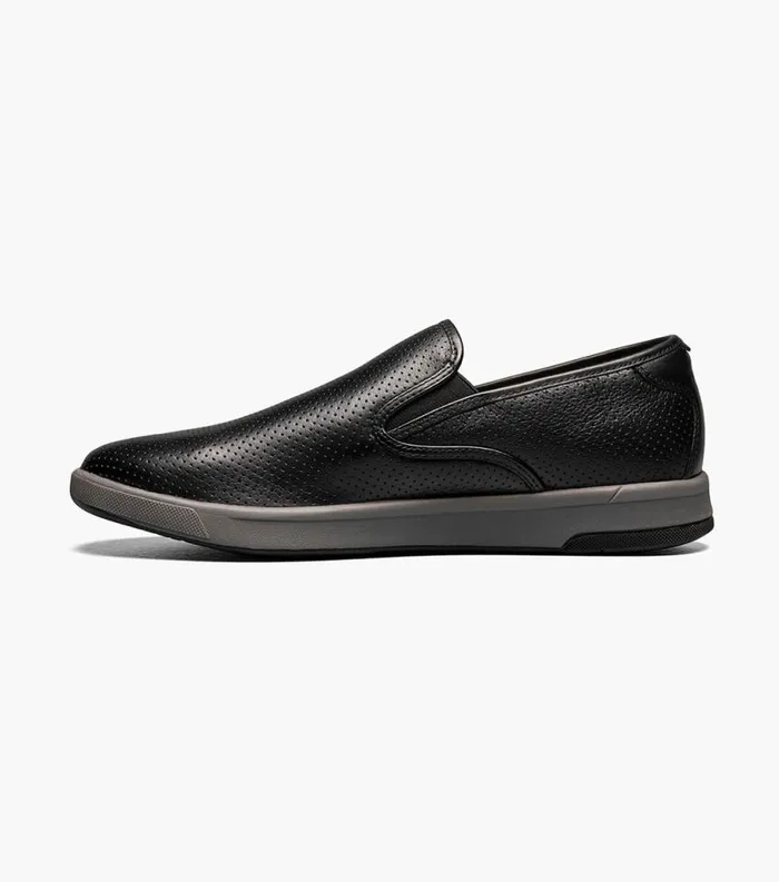 Men Crossover Plain Toe Slip On Sneaker Black Tumbled Florsheim Casual Shoes