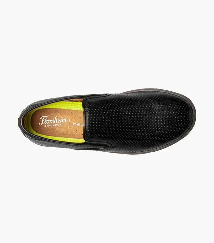 Men Crossover Plain Toe Slip On Sneaker Black Tumbled Florsheim Casual Shoes