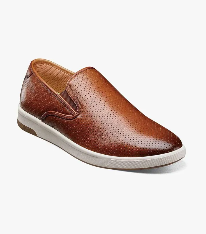 Men Crossover Plain Toe Slip On Sneaker Cognac Tumbled Florsheim Casual Shoes