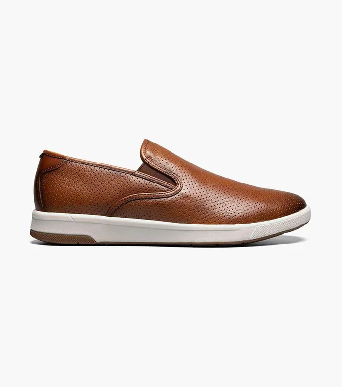 Men Crossover Plain Toe Slip On Sneaker Cognac Tumbled Florsheim Casual Shoes