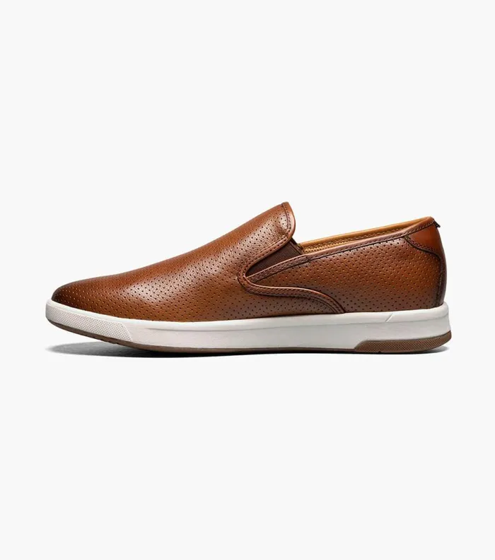 Men Crossover Plain Toe Slip On Sneaker Cognac Tumbled Florsheim Casual Shoes