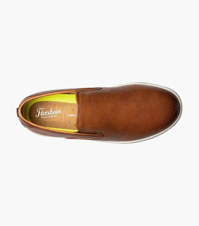 Men Crossover Plain Toe Slip On Sneaker Cognac Tumbled Florsheim Casual Shoes