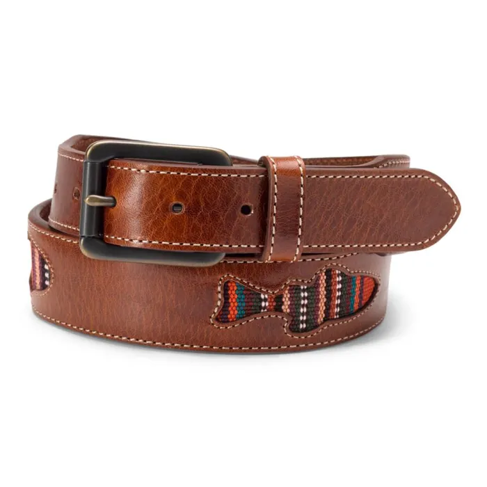 Men Cutout Fish Leather Belt Brown Orvis Belts