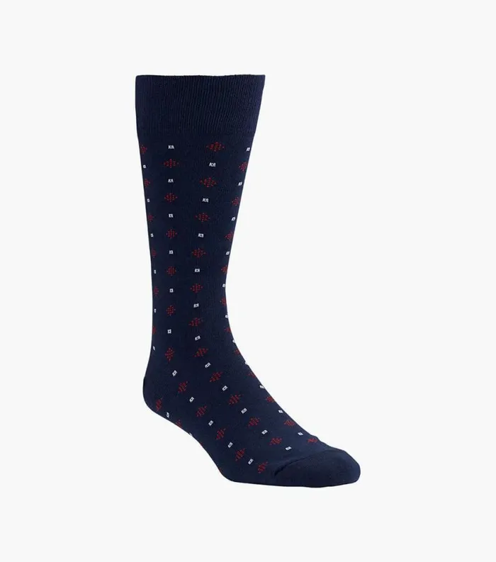 Men Diamond Dobby Crew Dress Socks Dark Blue Florsheim Socks