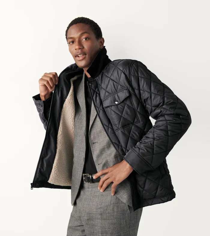 Men Diamond Quilted Jacket Black Cole Haan Outerwear