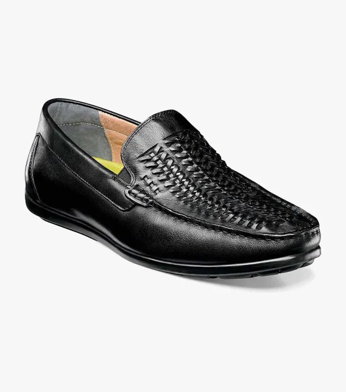Men Draft Moc Toe Woven Driver Black Florsheim Casual Shoes