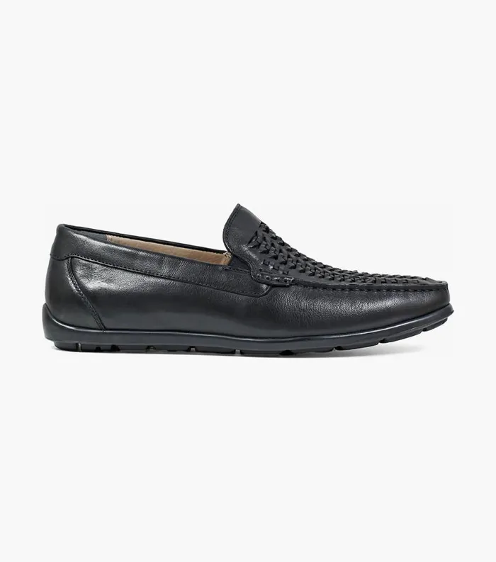 Men Draft Moc Toe Woven Driver Black Florsheim Casual Shoes
