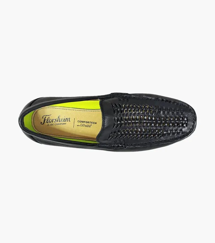 Men Draft Moc Toe Woven Driver Black Florsheim Casual Shoes