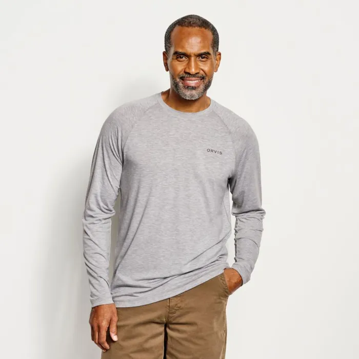 Men DriCasttrade Logo LongSleeved Crew Light Heather Grey Orvis Shirts