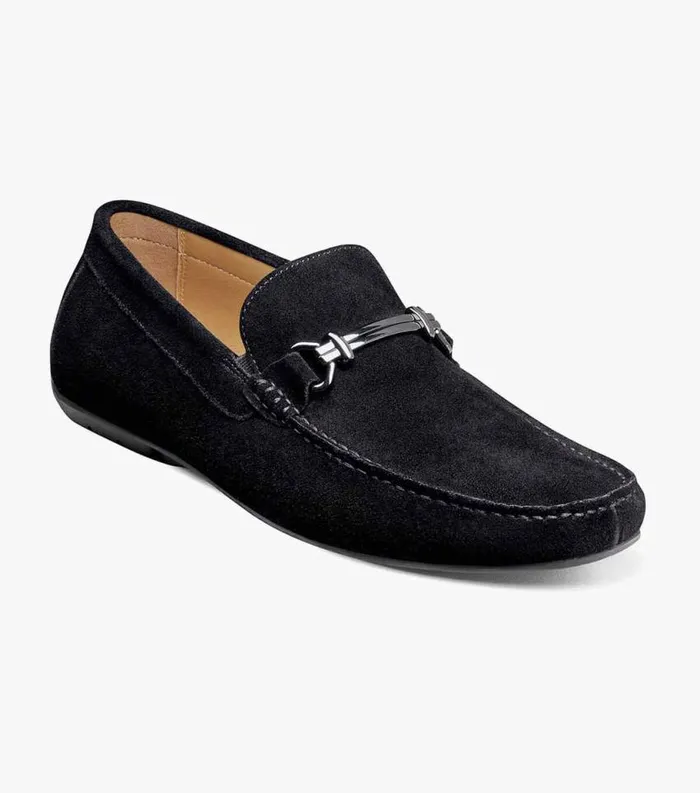 Men Dubino Moc Toe Bit Loafer Black Suede Florsheim Dress Shoes