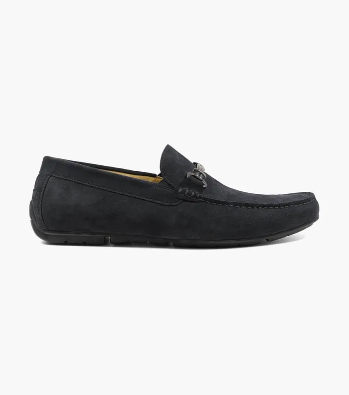 Men Dubino Moc Toe Bit Loafer Black Suede Florsheim Dress Shoes