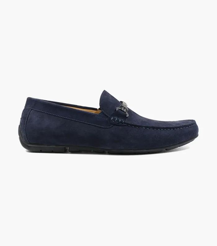 Men Dubino Moc Toe Bit Loafer Navy Suede Florsheim Dress Shoes