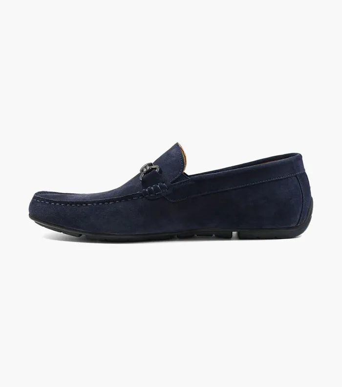Men Dubino Moc Toe Bit Loafer Navy Suede Florsheim Dress Shoes