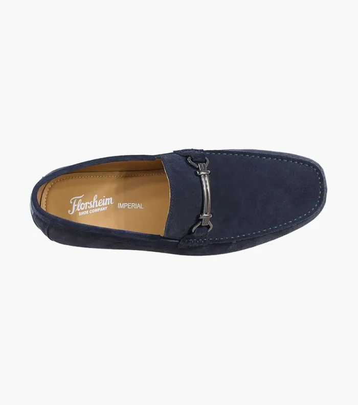 Men Dubino Moc Toe Bit Loafer Navy Suede Florsheim Dress Shoes