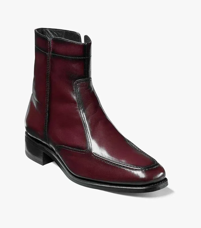 Men Essex Moc Toe Zipper Boot Black Cherry Florsheim Dress Shoes