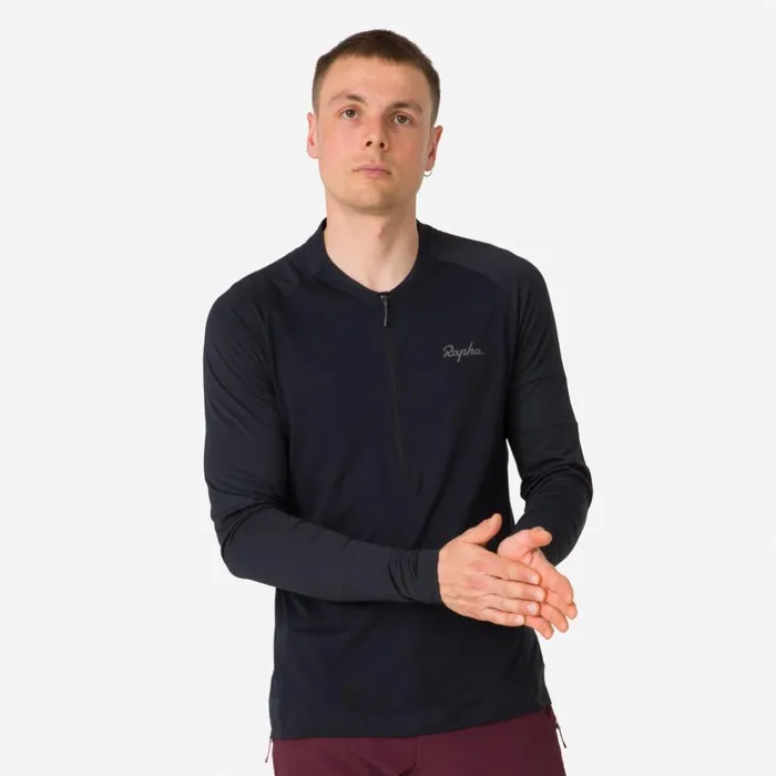 Men Explore Long Sleeve Zip Neck Tech Tshirt Blackblack Rapha TShirts and Tops